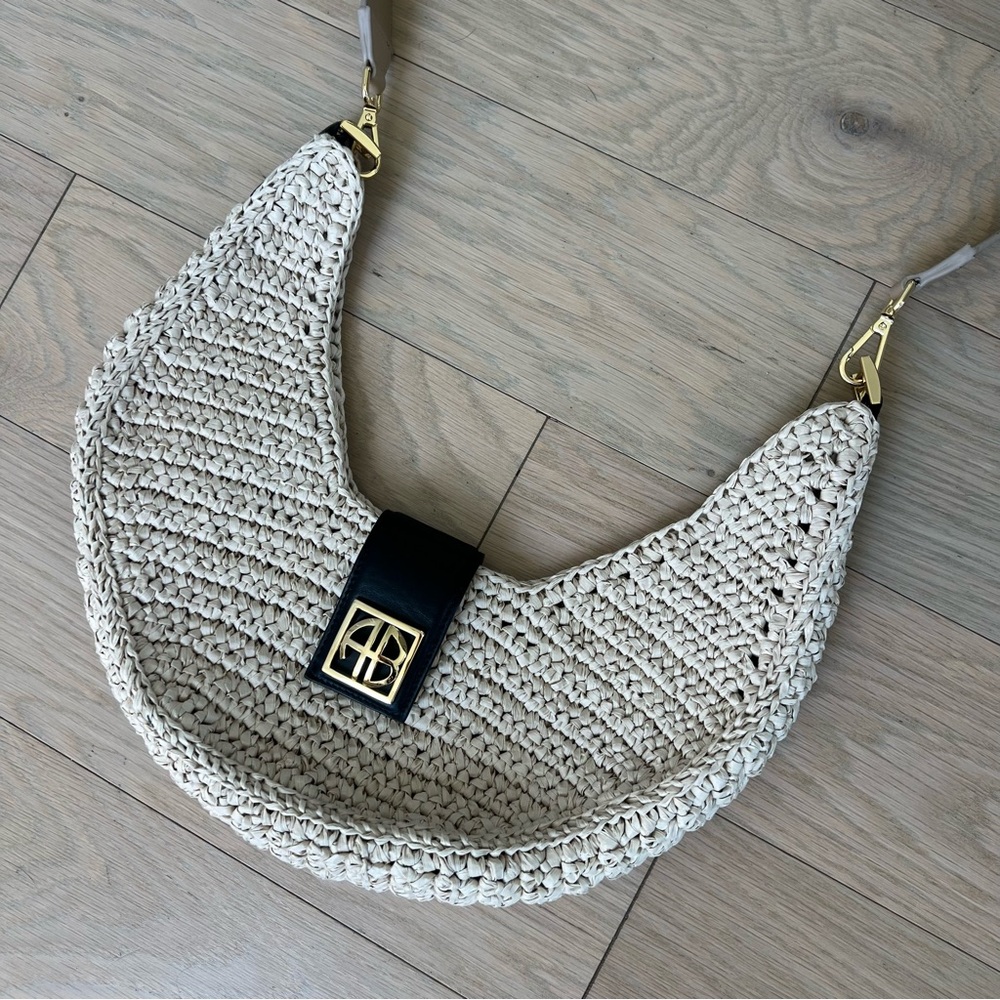 Anine Bing Lou Monogram Bag in Natural & Cognac with Replaced Strap